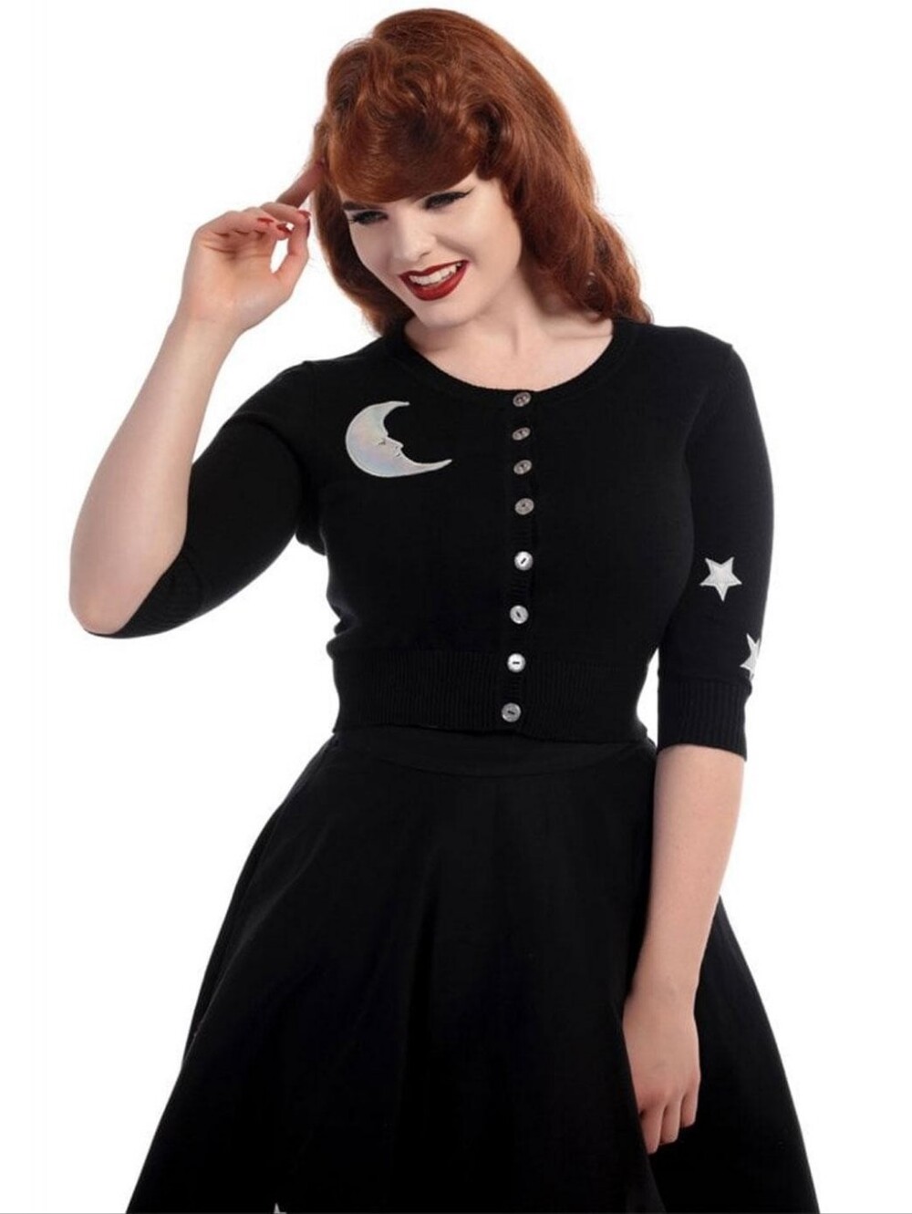 Collectif Lucy Black Moon & Star Appliqué Cardigan